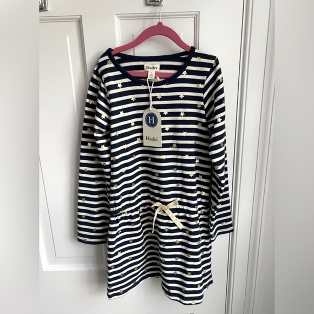 NWT Hatley Girls Drop Waist Starry Stripes French Terry Dress Size 8